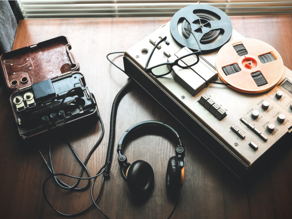 tape recording machine and headphones